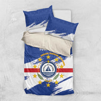Blue and white Cape Verde flag duvet with coat-of-arms and 'YOUR TEXT', two pillowcases