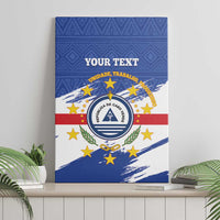 Blue canvas wall art featuring a central crest with starry flag stripes