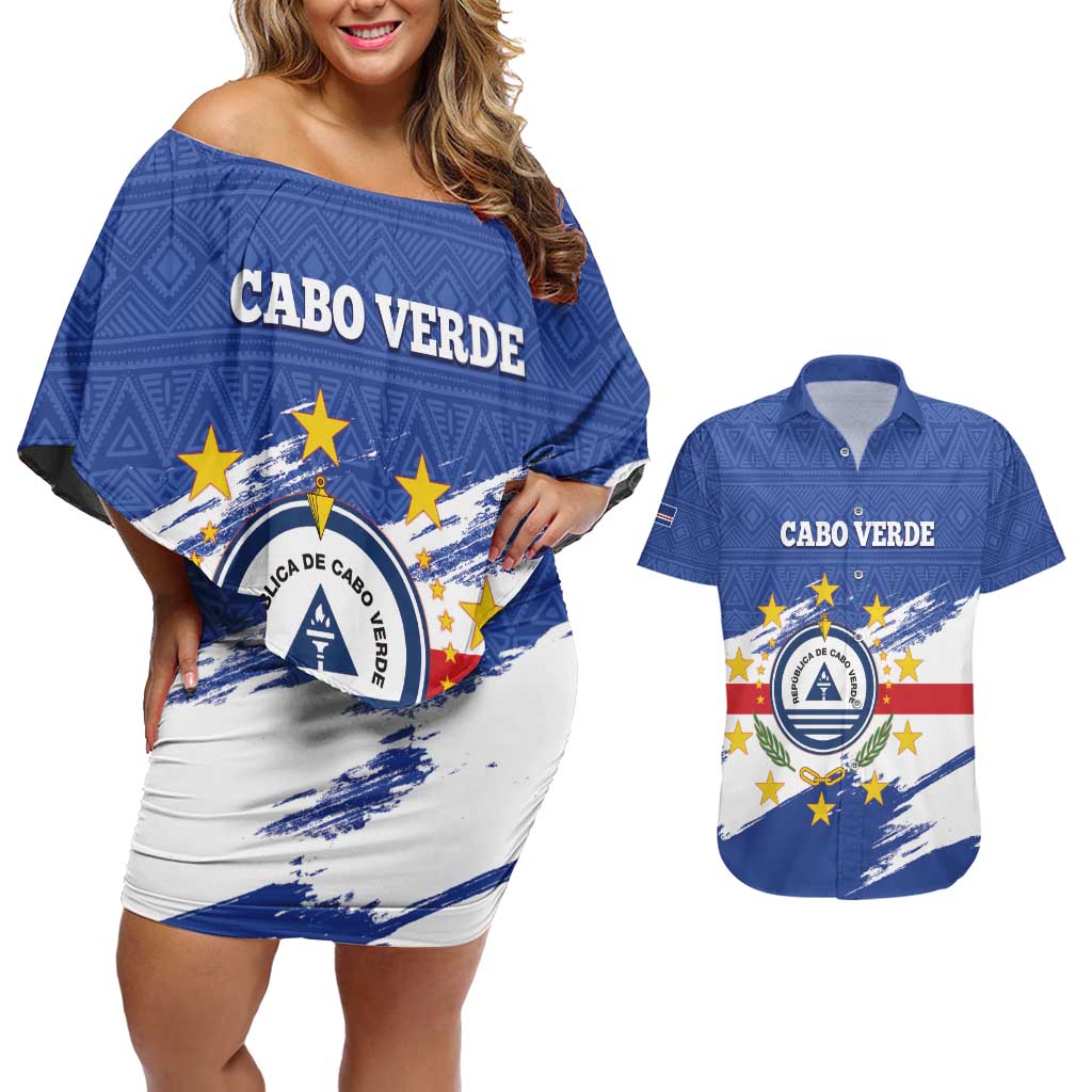 Personalized Cape Verde Couples Matching Off Shoulder Short Dress and Hawaiian Shirt Coat Of Arms - African Pattern - Wonder Print Shop