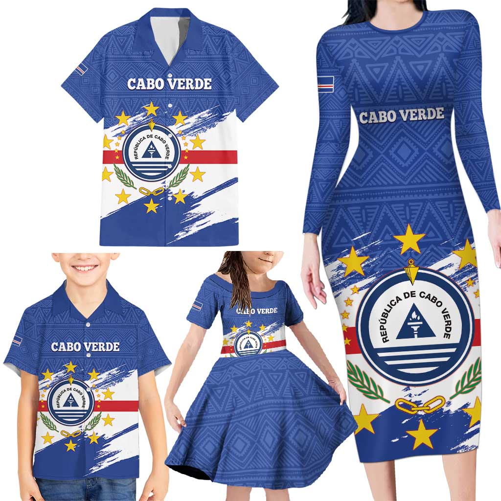 Personalized Cape Verde Family Matching Long Sleeve Bodycon Dress and Hawaiian Shirt Coat Of Arms - African Pattern - Wonder Print Shop