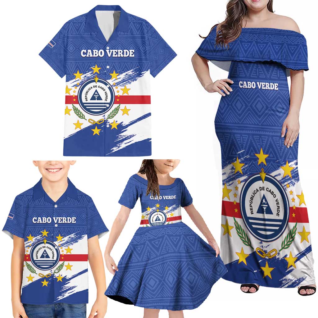 Personalized Cape Verde Family Matching Off Shoulder Maxi Dress and Hawaiian Shirt Coat Of Arms - African Pattern - Wonder Print Shop