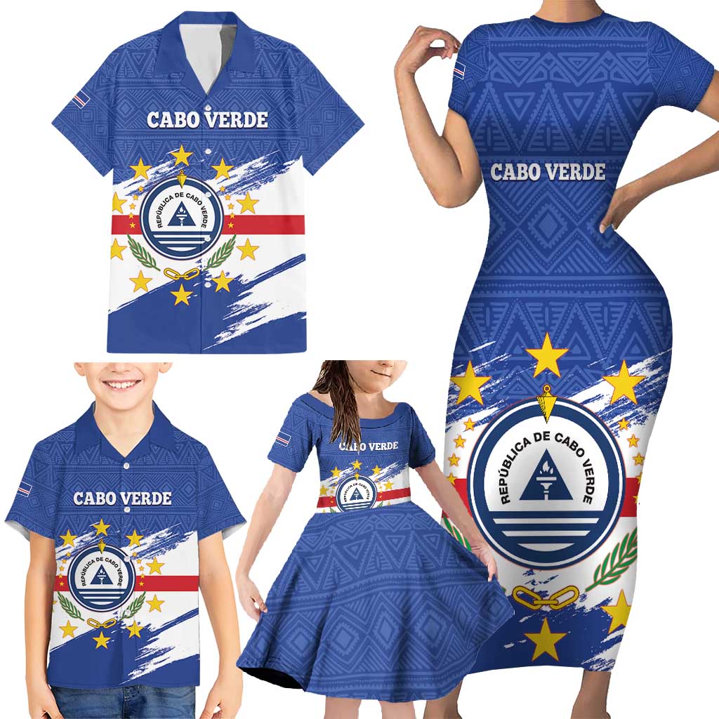 Personalized Cape Verde Family Matching Short Sleeve Bodycon Dress and Hawaiian Shirt Coat Of Arms - African Pattern - Wonder Print Shop