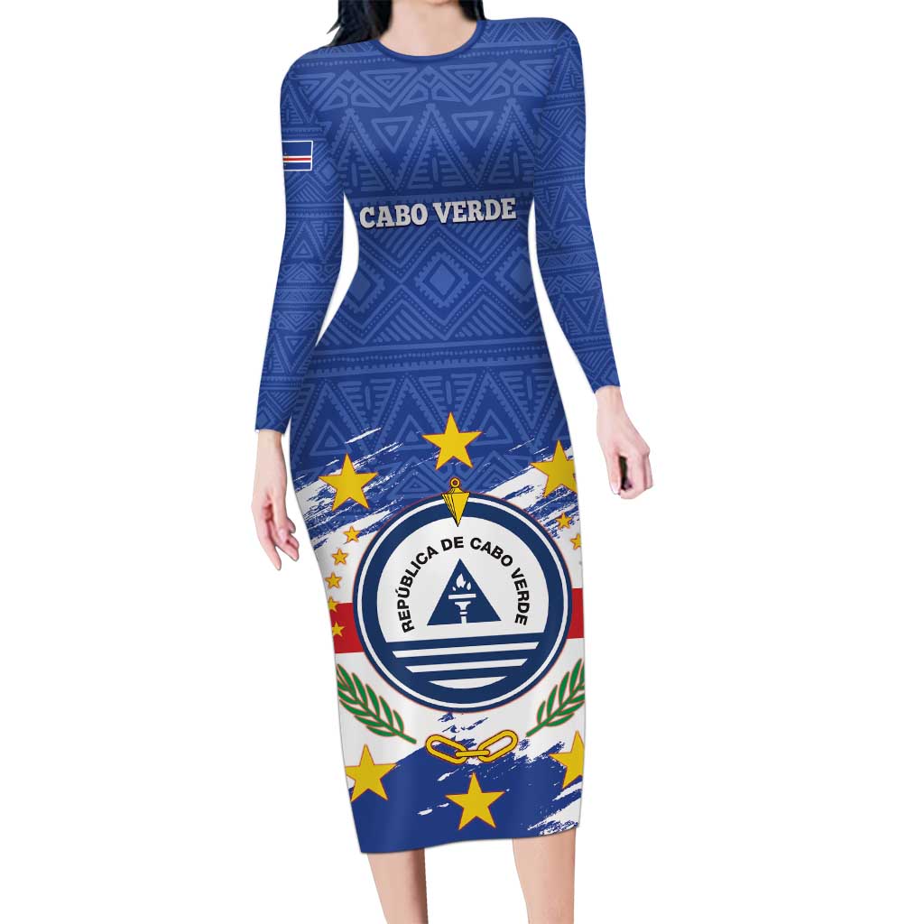 Personalized Cape Verde Long Sleeve Bodycon Dress Coat Of Arms - African Pattern - Wonder Print Shop