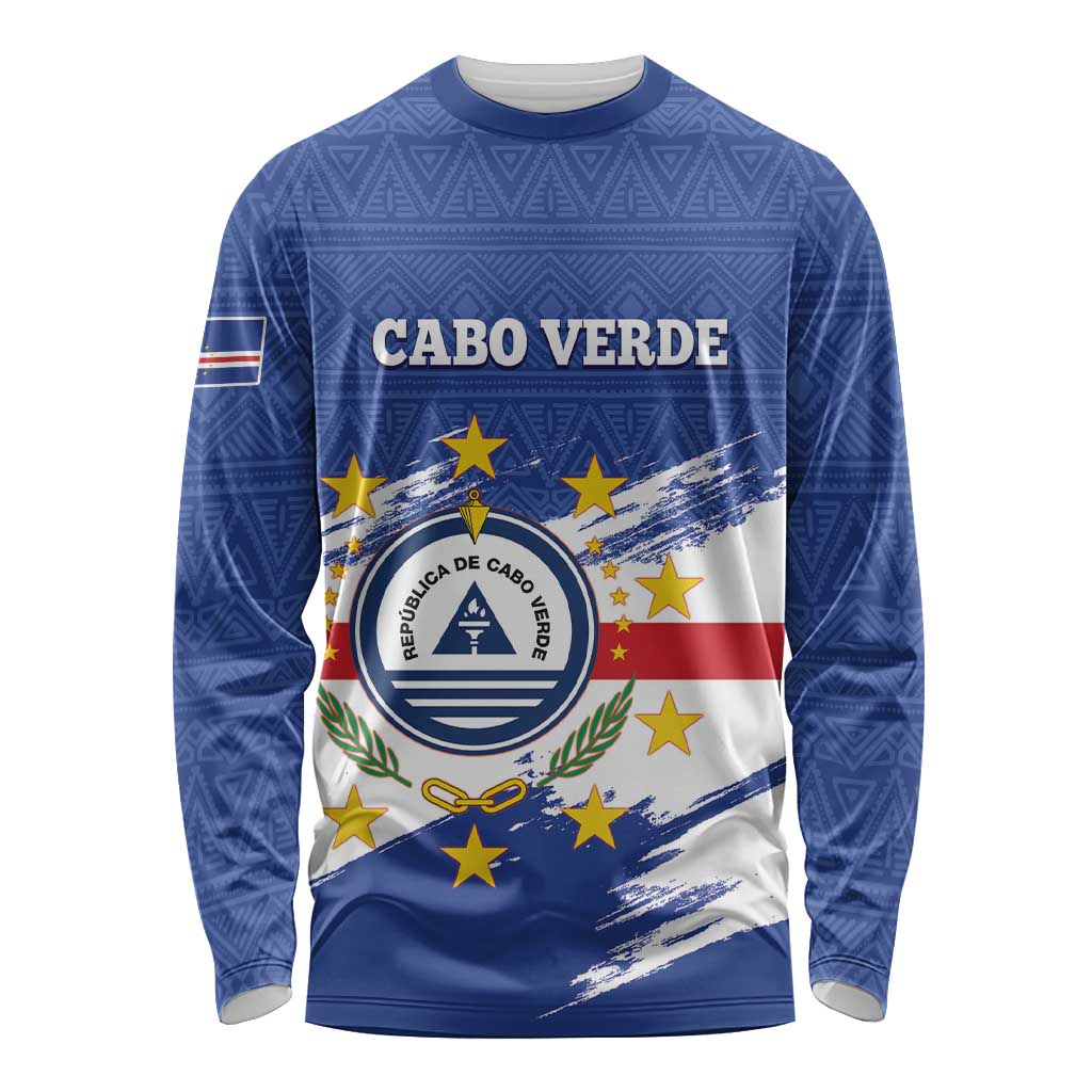 Personalized Cape Verde Long Sleeve Shirt Coat Of Arms - African Pattern - Wonder Print Shop