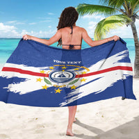 Blue and white sarong wrap with Cape Verde emblem and 'YOUR TEXT' on the back