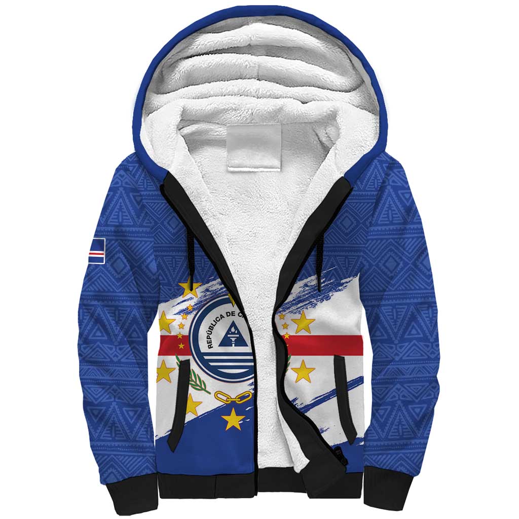 Personalized Cape Verde Sherpa Hoodie Coat Of Arms - African Pattern - Wonder Print Shop