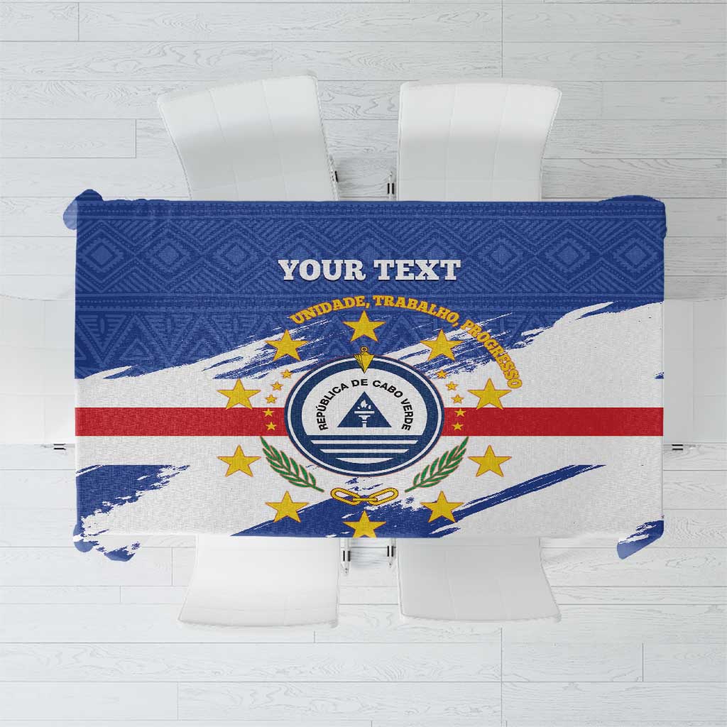 Personalized Cape Verde tablecloth, blue and white with coat-of-arms center design