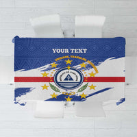 Personalized Cape Verde tablecloth, blue and white with coat-of-arms center design
