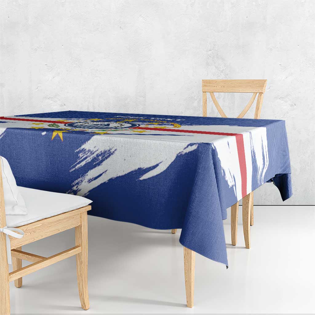 Personalized Cape Verde tablecloth corner with blue and white flag pattern and red stripe