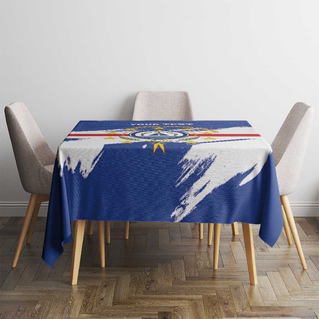 Personalized Cape Verde tablecloth on small table, blue coat-of-arms emblem and stars