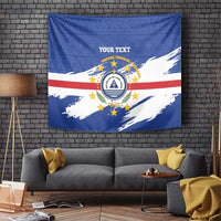 Blue personalized tapestry coat of arms wall hanging with banner and birds