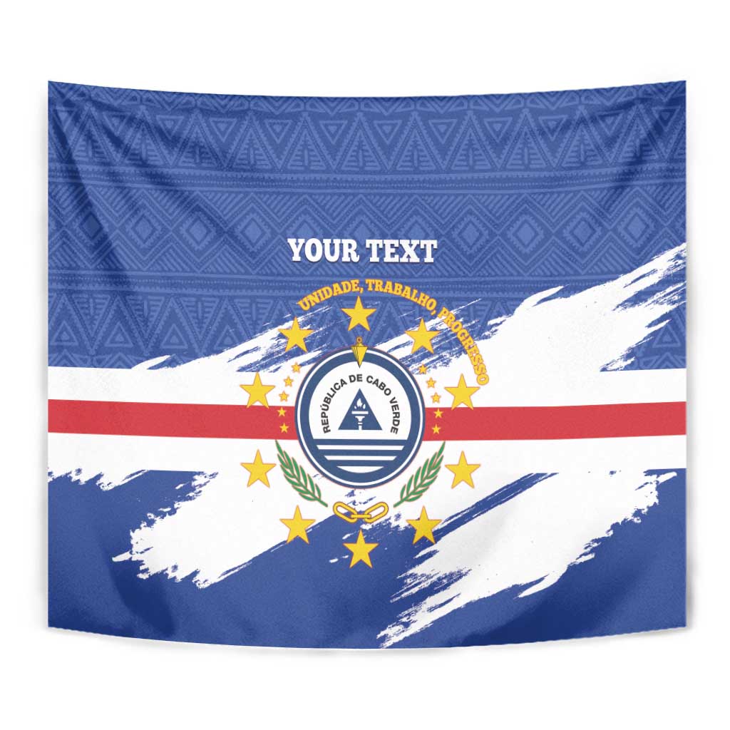 Blue personalized tapestry coat of arms wall hanging close-up with emblem and stars