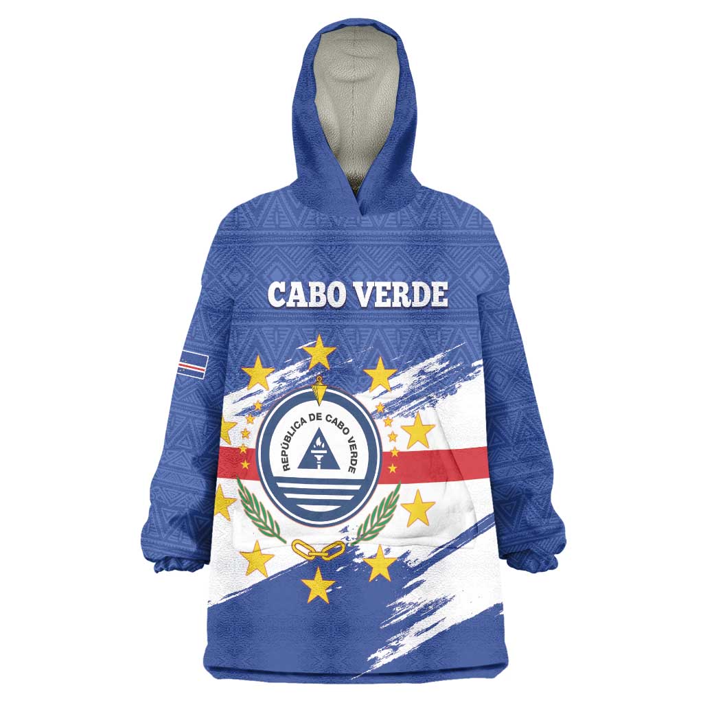 Personalized Cape Verde Wearable Blanket Hoodie Coat Of Arms - African Pattern - Wonder Print Shop