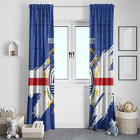 Blue Cape Verde coat of arms curtain panels for windows with stars, red stripe, and white diagonal accents.