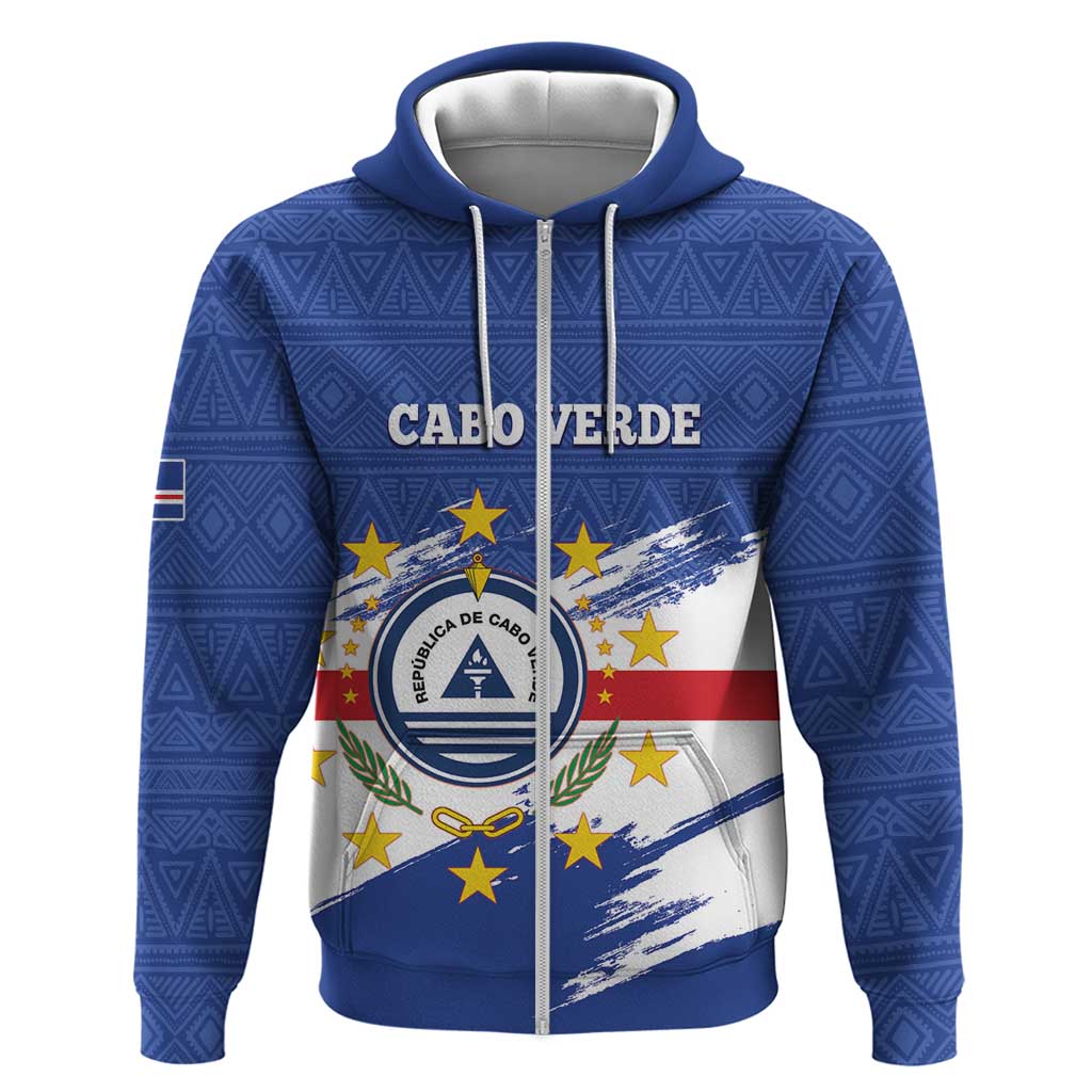 Personalized Cape Verde Zip Hoodie Coat Of Arms - African Pattern - Wonder Print Shop