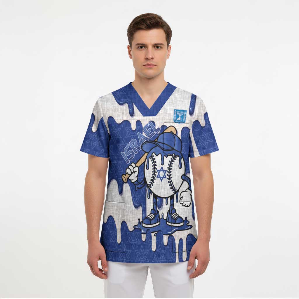 Israel 2026 Baseball Personalised Scrub Top Star of David Pattern Drip Style