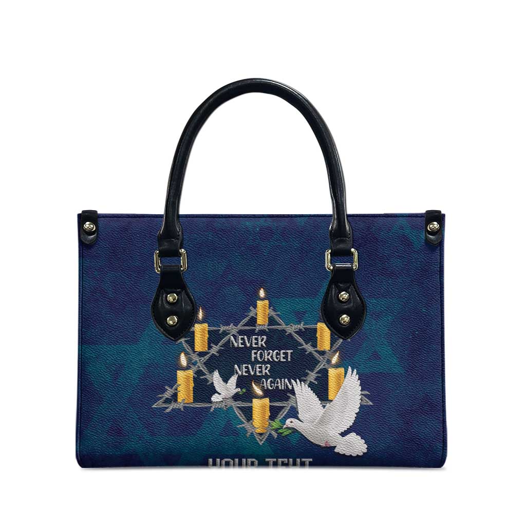 Personalised Israel Holocaust Remembrance Day Leather Bag Yom HaShoah Never Forget Never Again