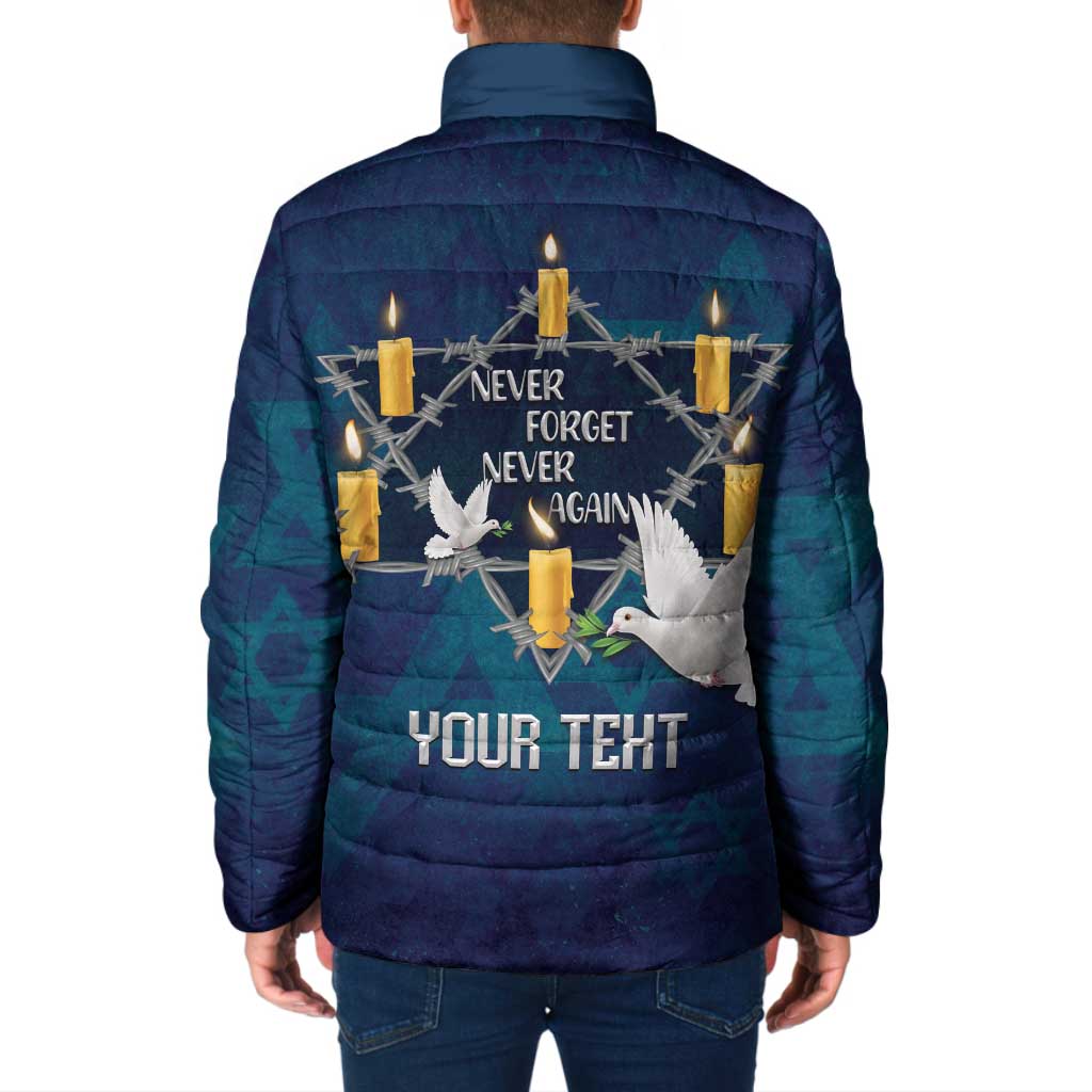 Personalised Israel Holocaust Remembrance Day Padded Jacket Yom HaShoah Never Forget Never Again