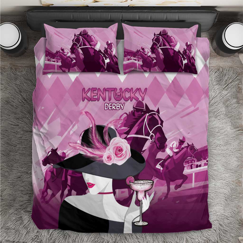 Pink Kentucky Derby bedding set with duvet cover and two matching pillowcases