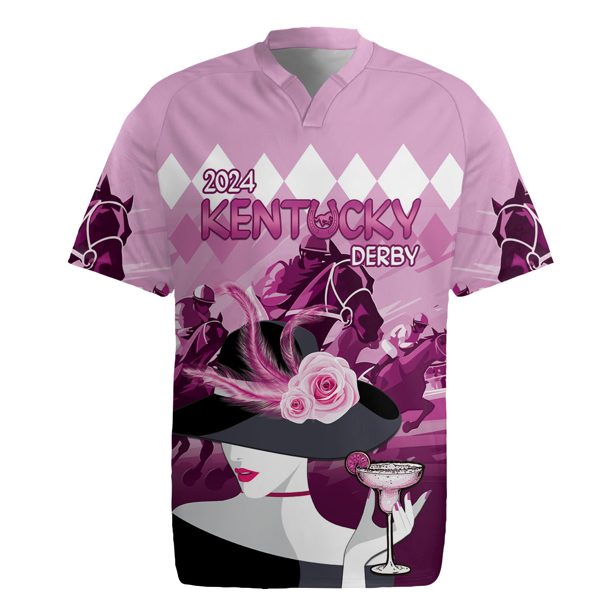 2024 Kentucky Horse Racing Rugby Jersey Derby Mint Julep Girl - Pink Pastel