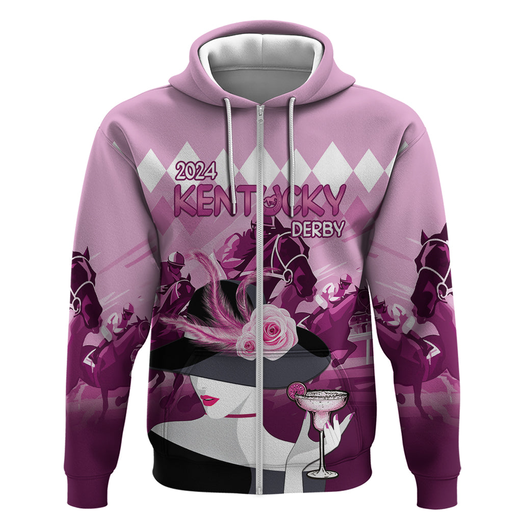 2024 Kentucky Horse Racing Zip Hoodie Derby Mint Julep Girl - Pink Pastel - Wonder Print Shop