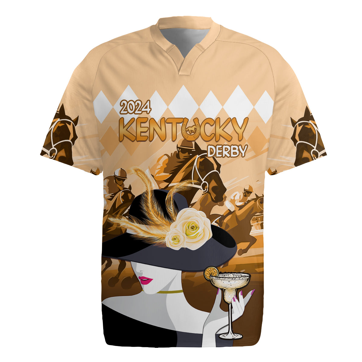 2024 Kentucky Horse Racing Rugby Jersey Derby Mint Julep Girl - Gold Pastel