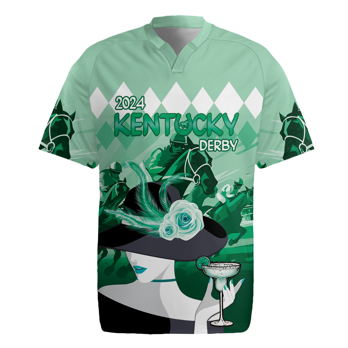 2024 Kentucky Horse Racing Rugby Jersey Derby Mint Julep Girl - Green Pastel