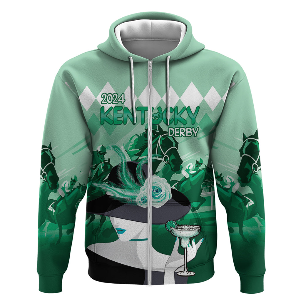 2024 Kentucky Horse Racing Zip Hoodie Derby Mint Julep Girl - Green Pastel - Wonder Print Shop