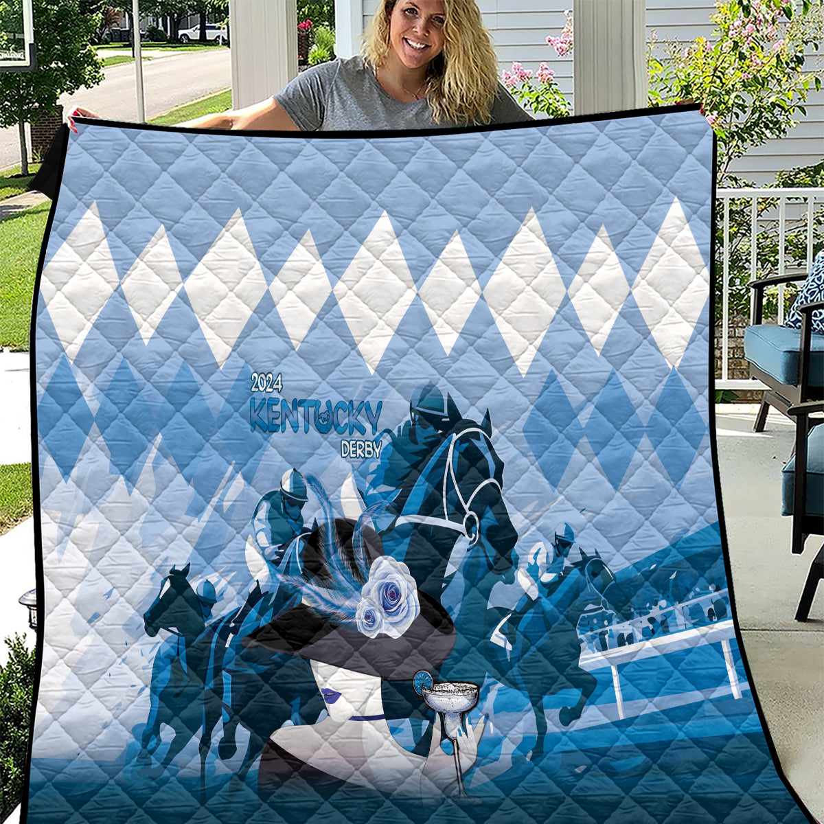 2024 Kentucky Horse Racing Quilt Derby Mint Julep Girl - Blue Pastel