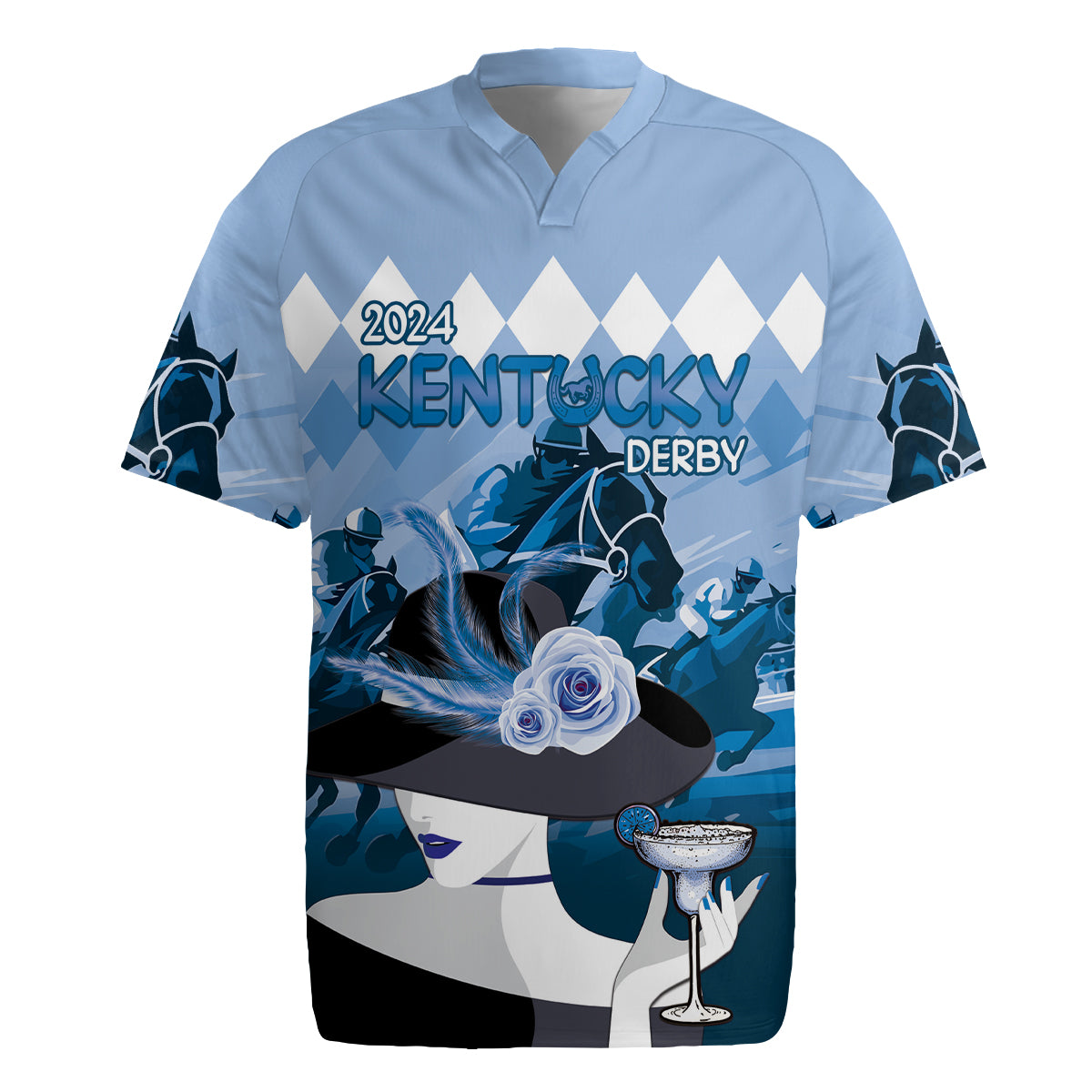 2024 Kentucky Horse Racing Rugby Jersey Derby Mint Julep Girl - Blue Pastel