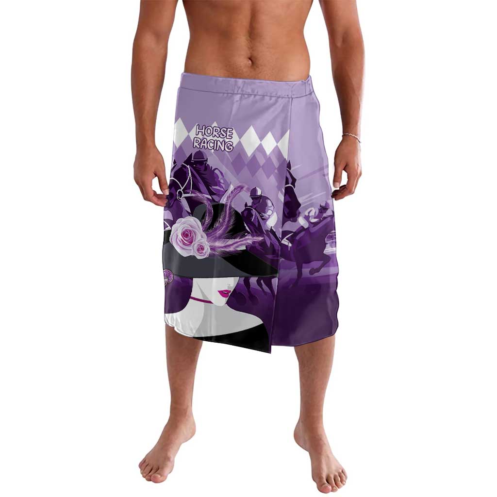 Girls purple graphic shorts with elastic waistband and horse racing print, knee length