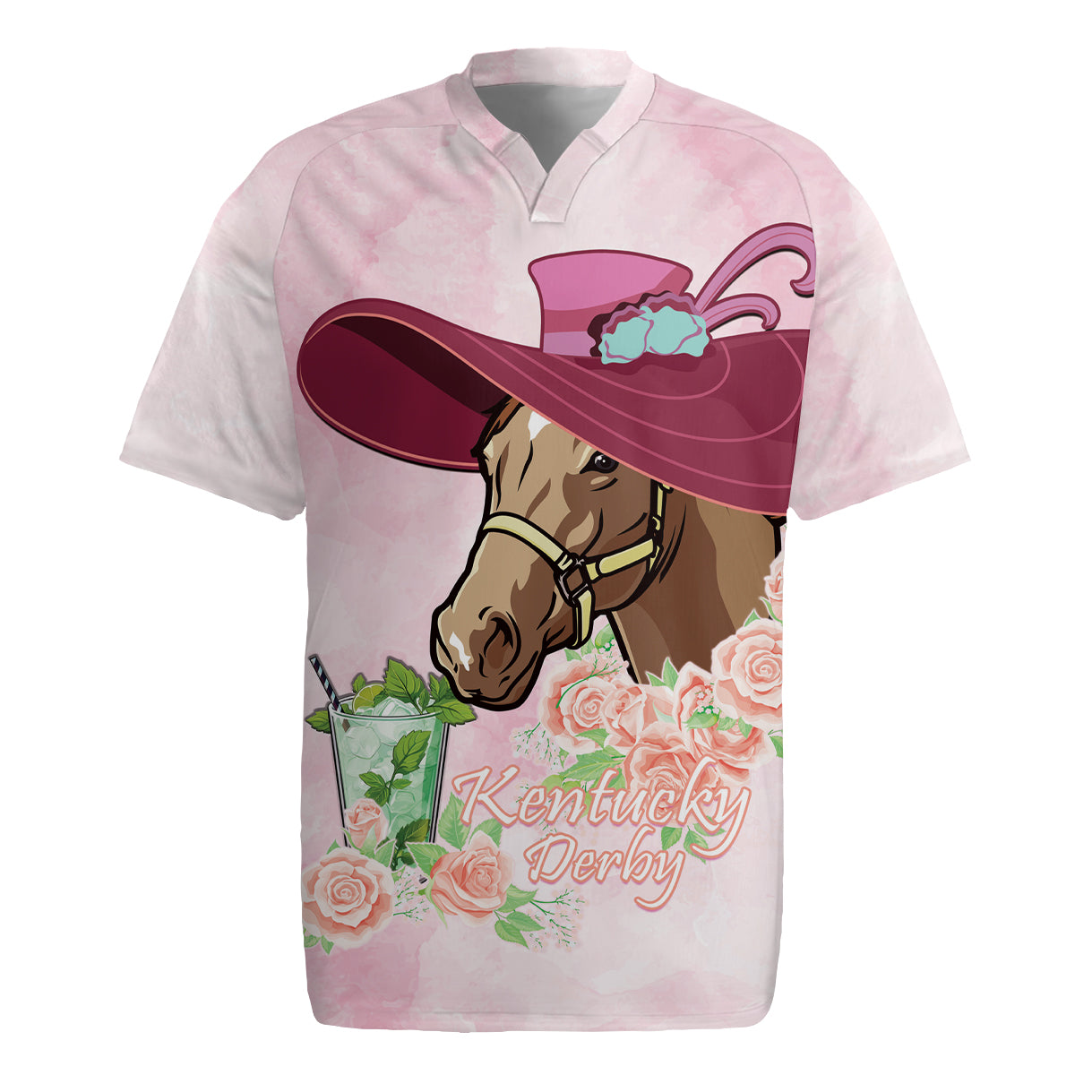 Kentucky Horse Racing Rugby Jersey Derby Mint Julep With Roses