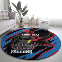 Blue round cricket rug with eagle and Antigua & Barbuda Falcons logo