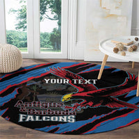 Blue round cricket rug with eagle and Antigua & Barbuda Falcons, red accents