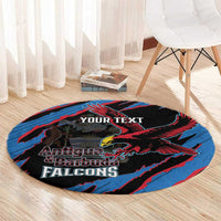 Blue round cricket rug with eagle and Antigua & Barbuda Falcons, YOUR TEXT