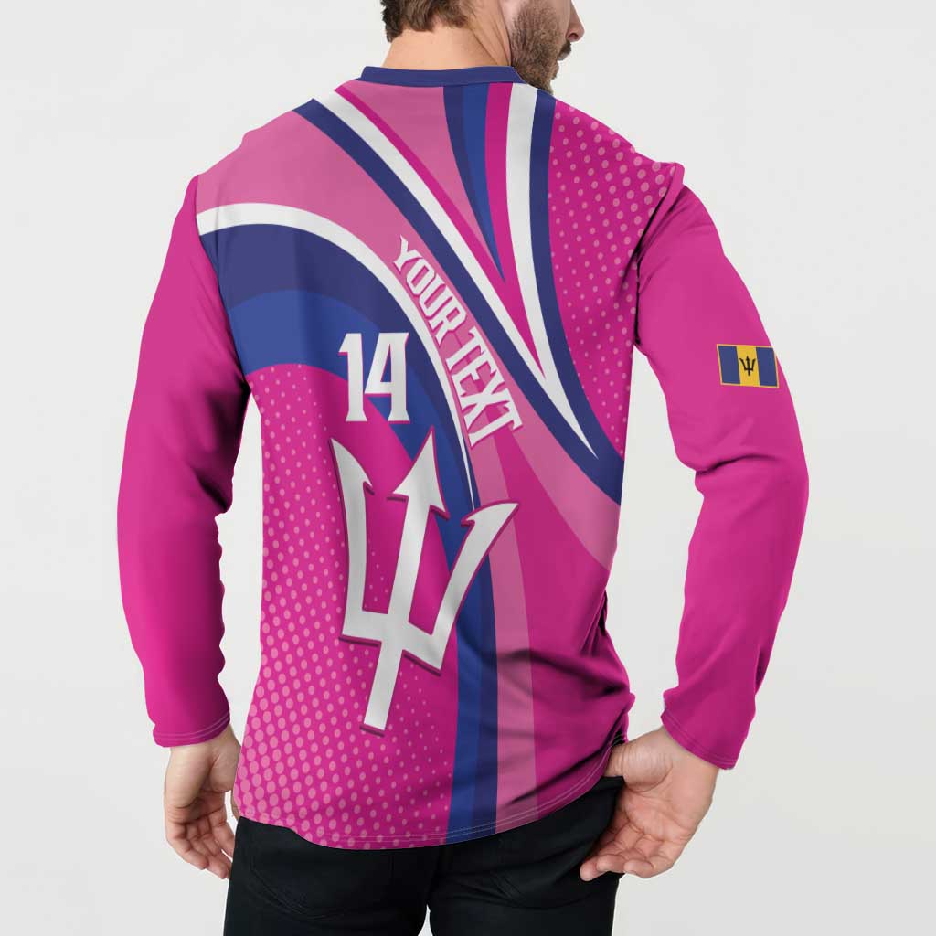 Pink cricket button sweatshirt back with YOURTEX and number 14, long sleeves