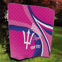 Pink quilt with navy and white curved design, Barbados Royals text, white trident, YOUR TEXT