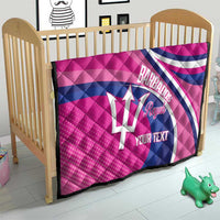 Pink and navy crib quilt with white trident, Barbados Royals logo, and YOUR TEXT