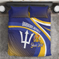 Blue and yellow cricket bedding set with two pillowcases, team crest and “Your Text”