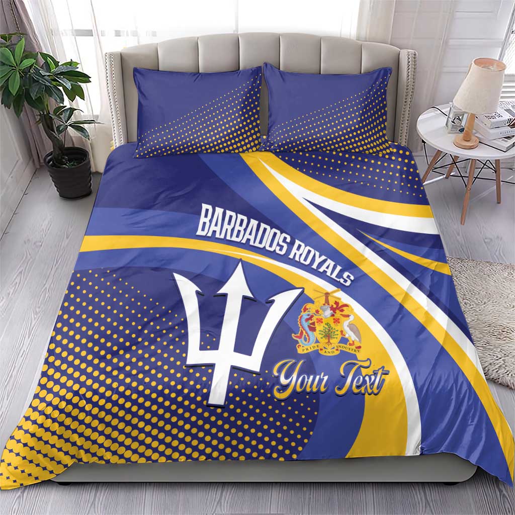 Blue and yellow cricket duvet bedding set with two matching pillowcases, team logo and “Your Text”