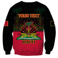 Black and red sweatshirt with YOUR TEXT and Haiti crest, palm trees, flag-style emblem