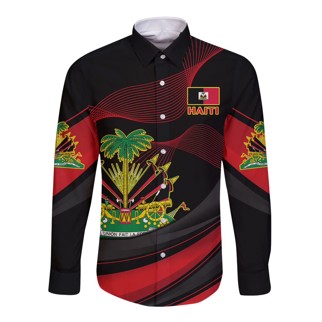 Personalised Haiti 1964 Long Sleeve Button Shirt Coat Of Arms Curvel Style - Wonder Print Shop