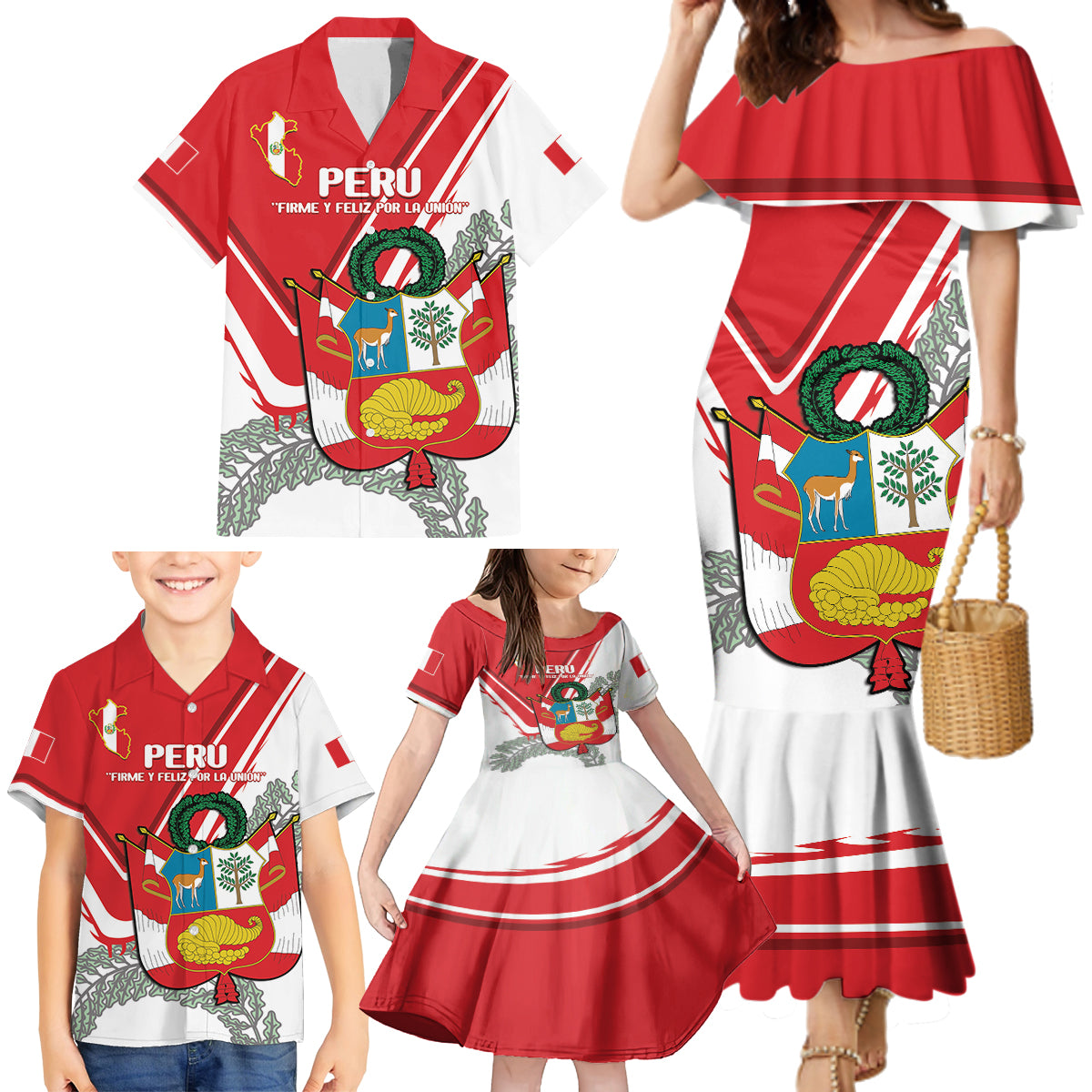 Peru Independence Day Family Matching Mermaid Dress and Hawaiian Shirt Peruvian Coat Of Arms Feliz 28 de Julio - Wonder Print Shop