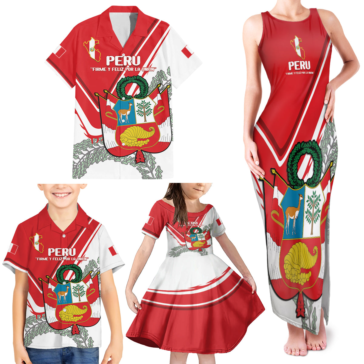 Peru Independence Day Family Matching Tank Maxi Dress and Hawaiian Shirt Peruvian Coat Of Arms Feliz 28 de Julio - Wonder Print Shop