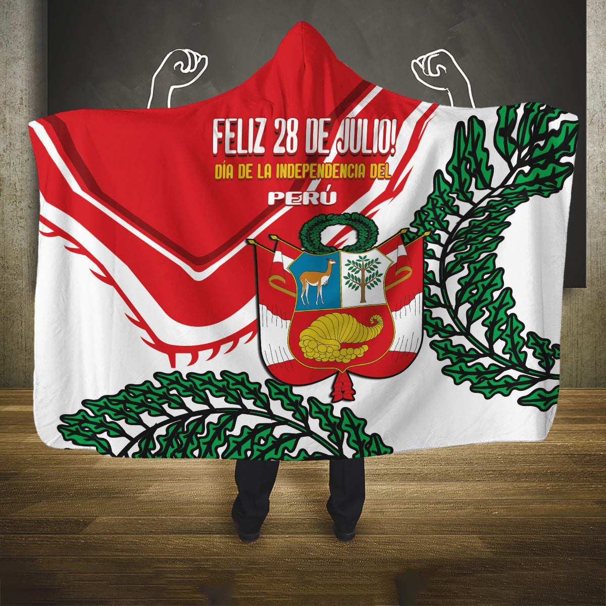 Peru Independence Day Hooded Blanket Peruvian Coat Of Arms Feliz 28 de Julio