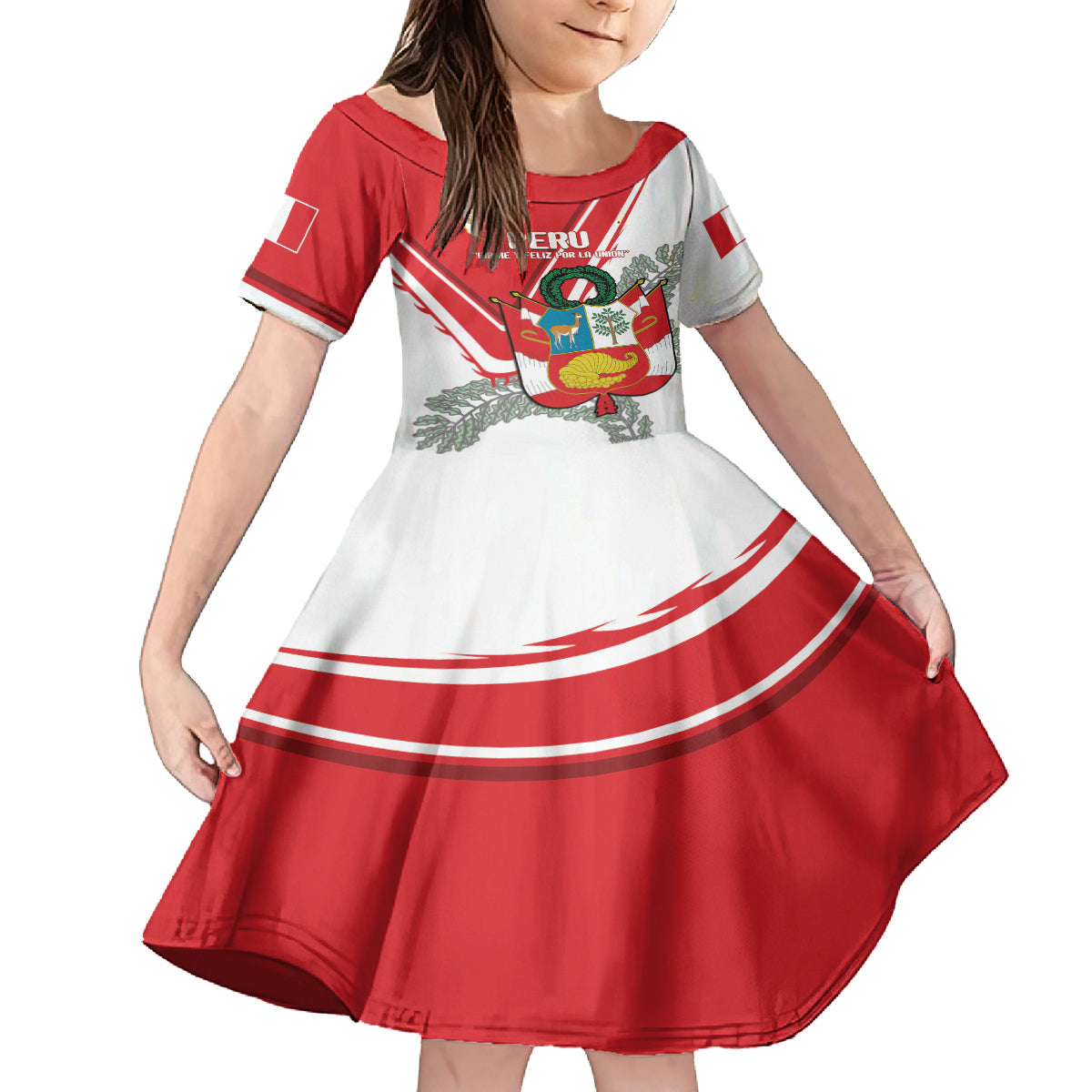 Peru Independence Day Kid Short Sleeve Dress Peruvian Coat Of Arms Feliz 28 de Julio - Wonder Print Shop