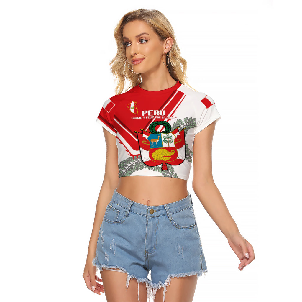 Peru Independence Day Raglan Cropped T Shirt Peruvian Coat Of Arms Feliz 28 de Julio - Wonder Print Shop