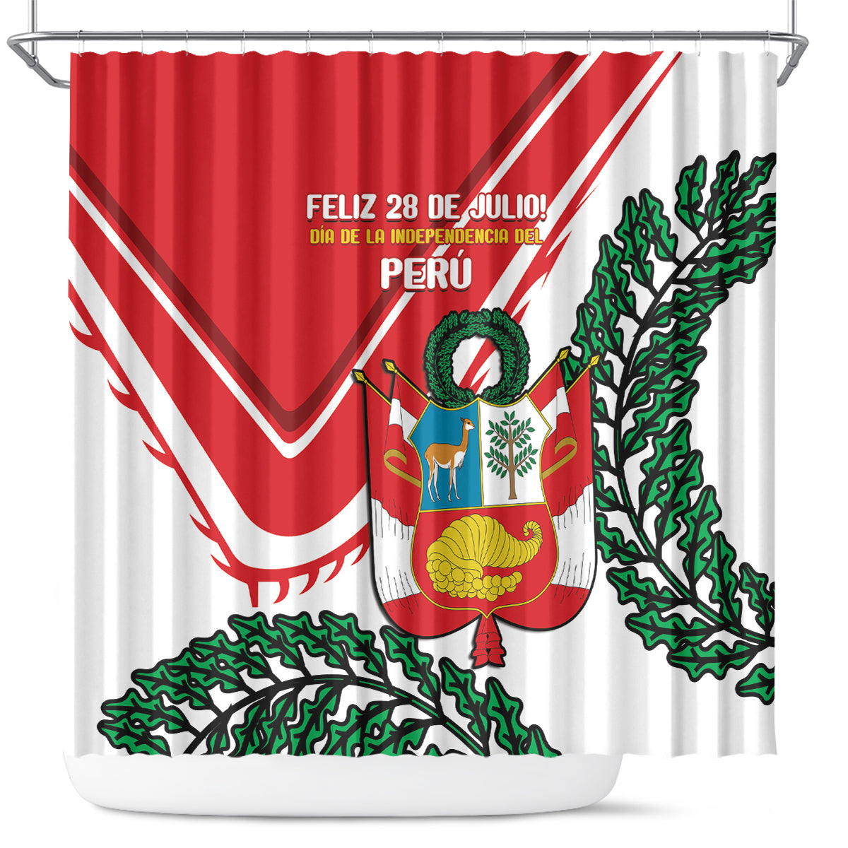 Peru Independence Day Shower Curtain Peruvian Coat Of Arms Feliz 28 de Julio