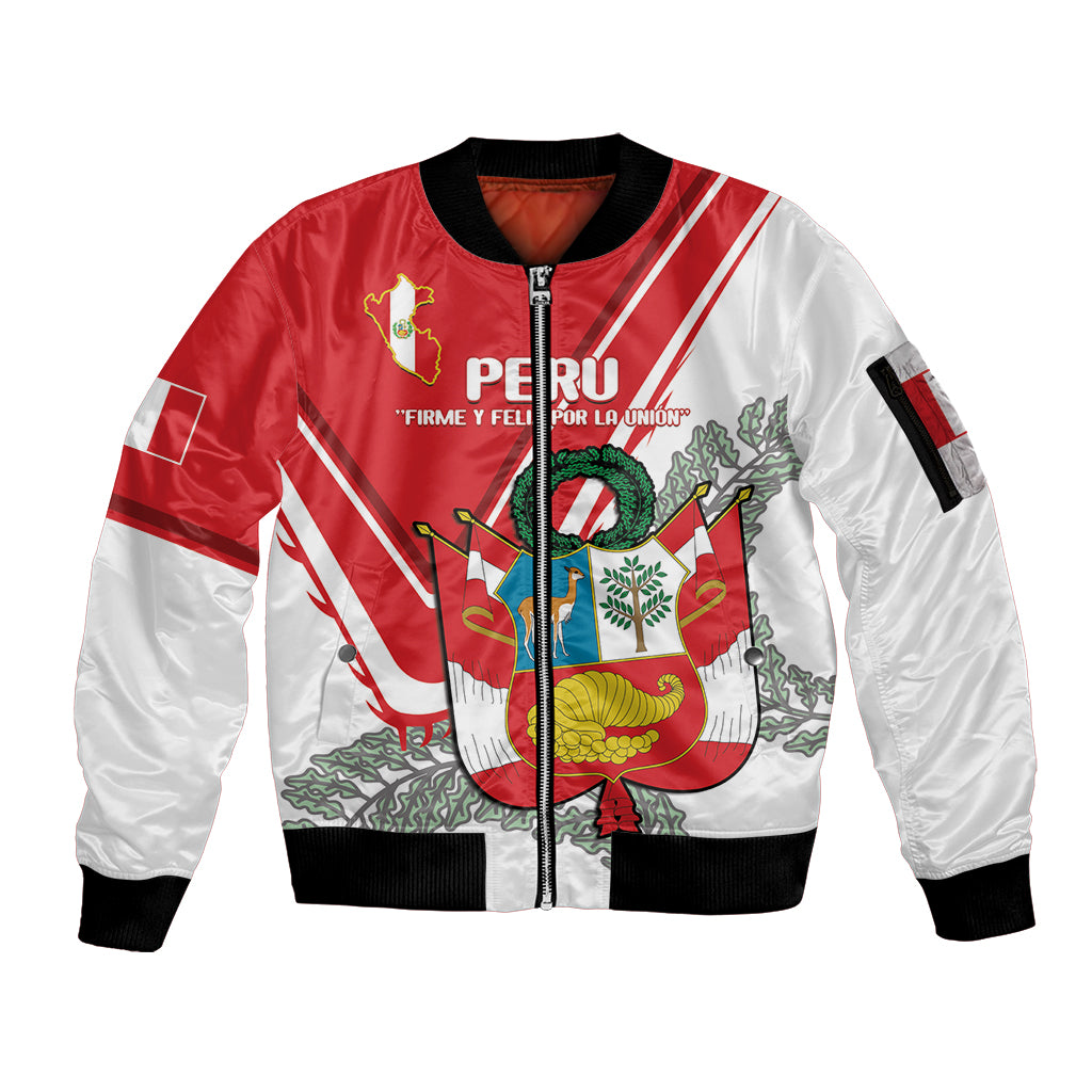 Peru Independence Day Sleeve Zip Bomber Jacket Peruvian Coat Of Arms Feliz 28 de Julio - Wonder Print Shop