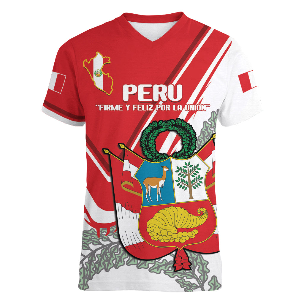 Peru Independence Day Women V-Neck T-Shirt Peruvian Coat Of Arms Feliz 28 de Julio - Wonder Print Shop